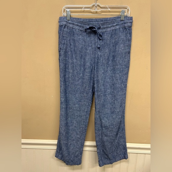 Ann Taylor Factory Pants Women S Petite Chambray Linen Blend Pull On Casual - Picture 1 of 7